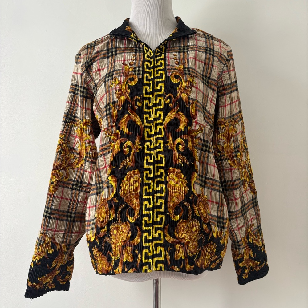 Vtg Pleat Pleat By Raphael Plaid Gold Floral Plaid Unique Windbreaker Jacket M